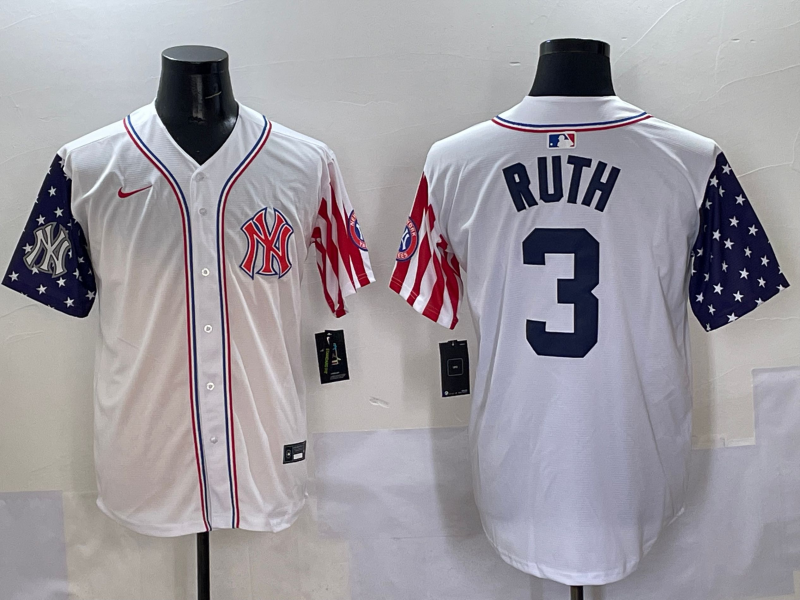 Men 2025  MLB New York Yankees #3 Ruth white jersey style 19